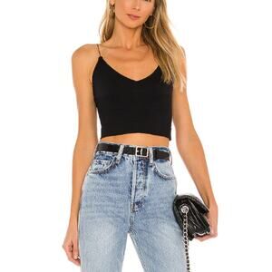 Free People Black Ribbed V Neck Brami Top Size XS/S